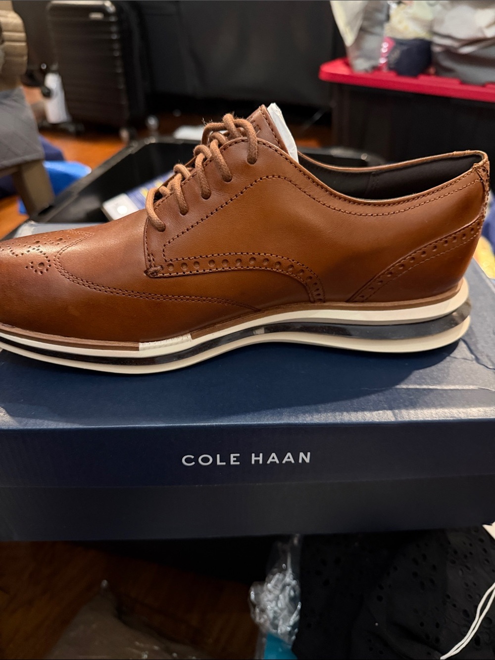 Cole Haan Tan Leather Wingtip Derby - Picture 3 of 4